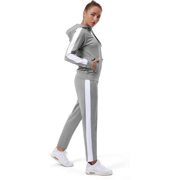 Womens Full Zip-Up Hoodie Tracksuit Set Long Sleeve Casual Jogging Suits Workout - Picture 5 of 7